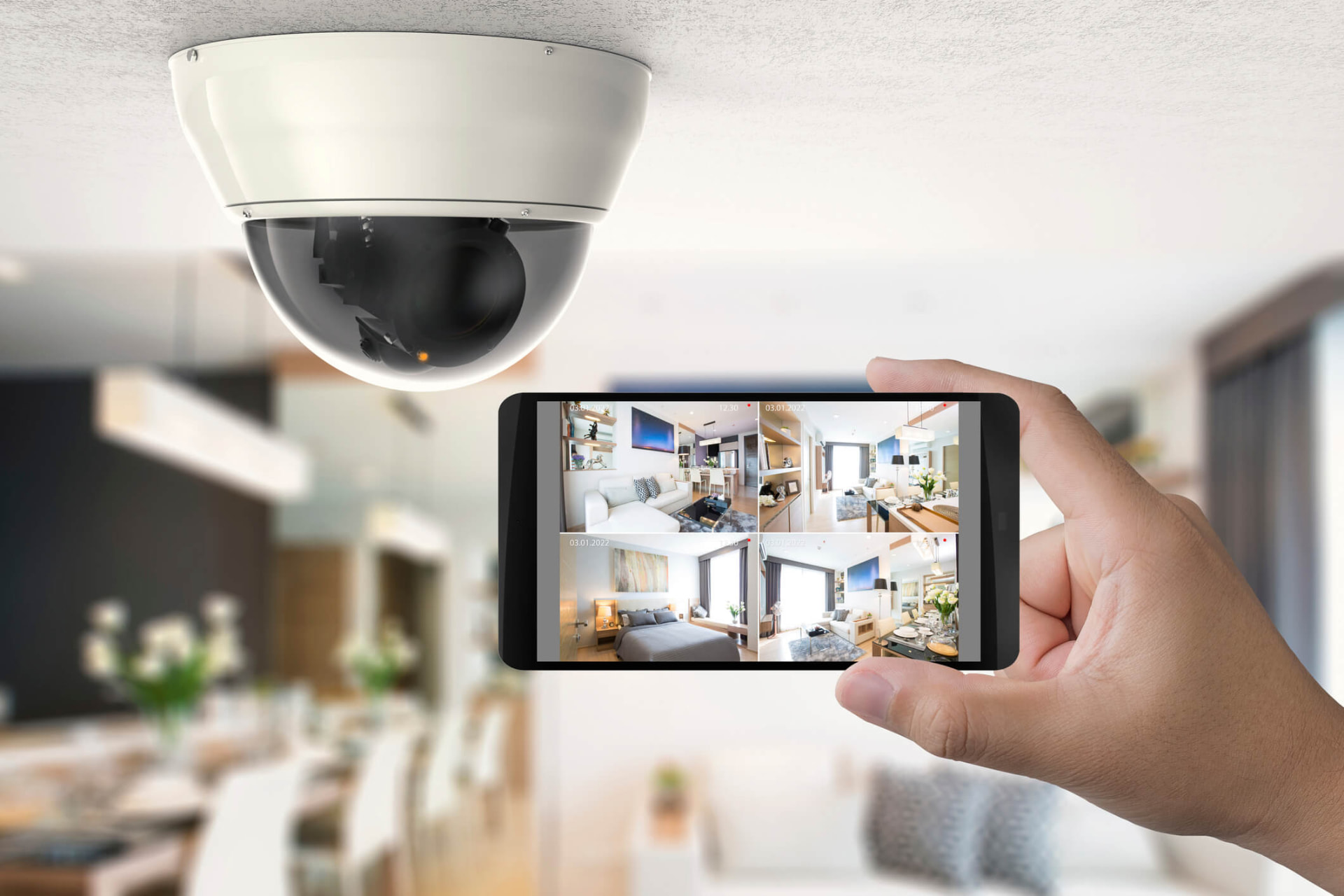 Câmera de segurança e visualização das câmeras em um celular